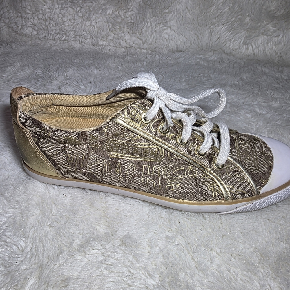 Coach Barrett Gold Signature Monogram Jacquard Sneakers 9.5B - Picture 10 of 16